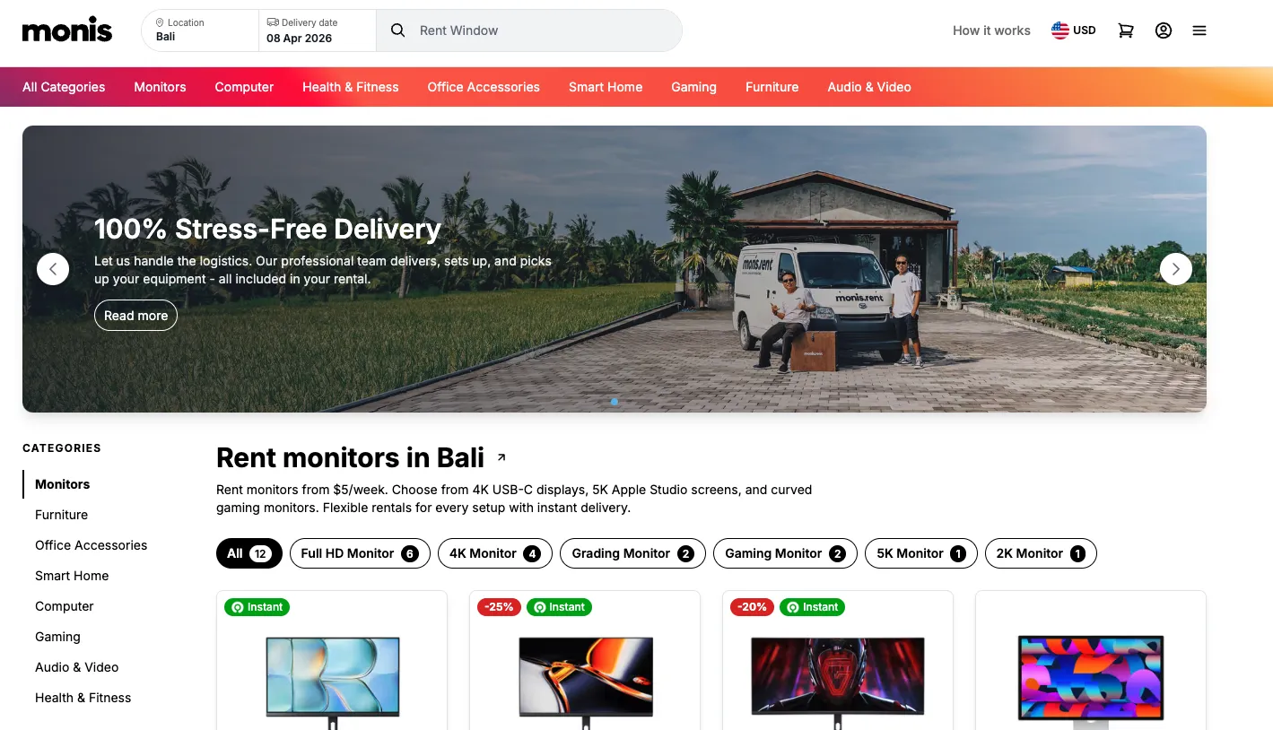 Catalogue de moniteurs à louer à Bali